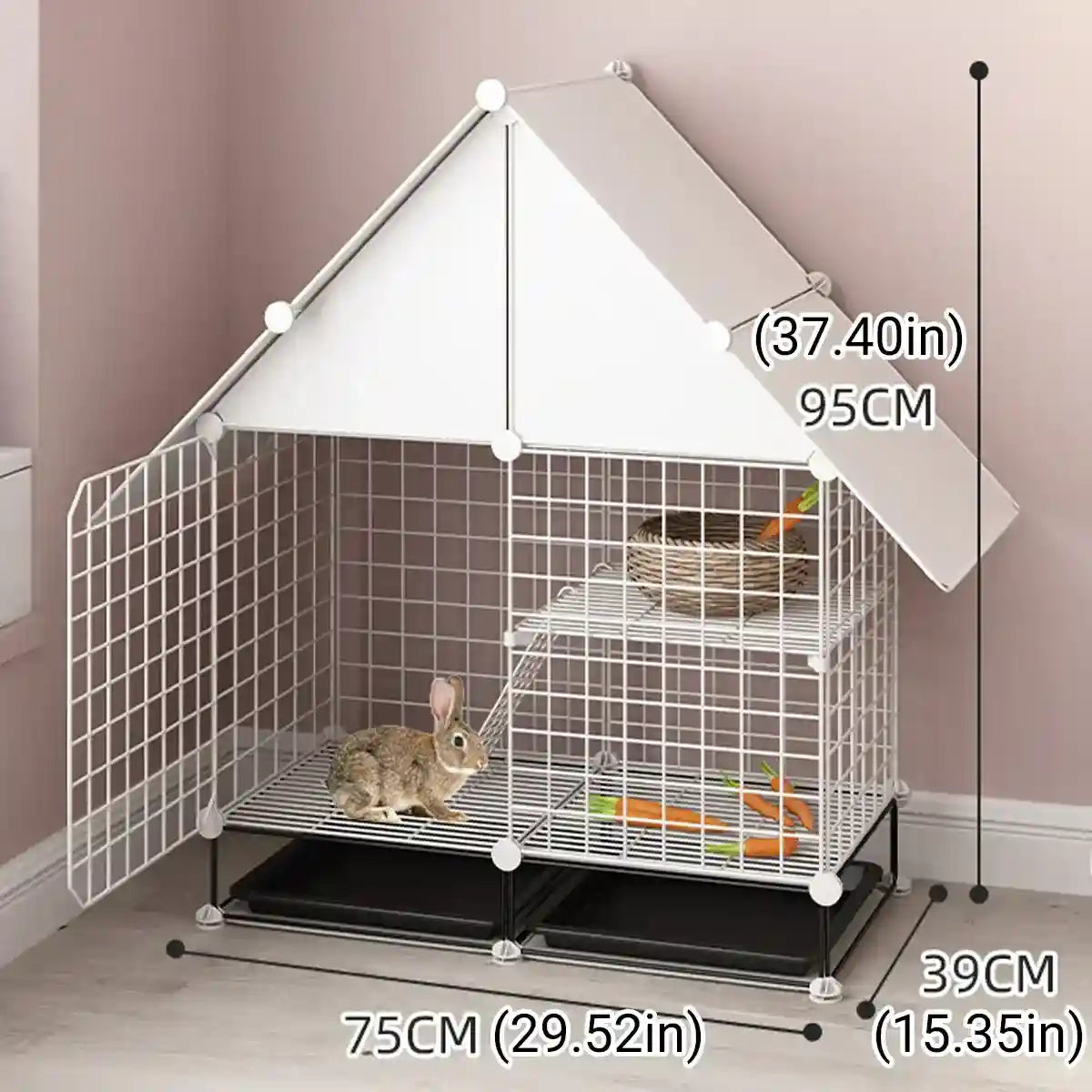 Small Pet Double Villa Cage Two-Tier Metal Habitat for Rabbits
