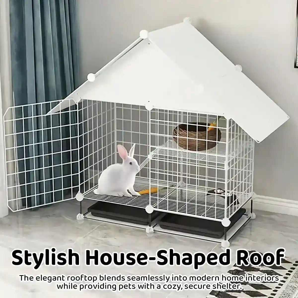 Small Pet Double Villa Cage Two-Tier Metal Habitat for Rabbits
