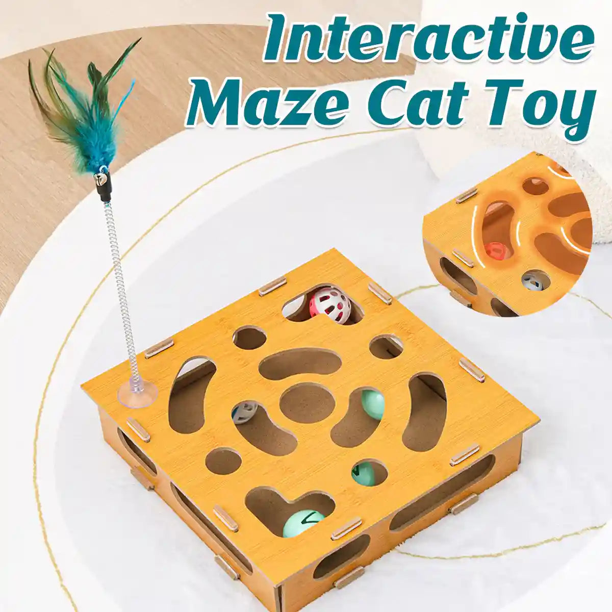 Interactive Maze Cat Toy With Balls And Feather Stick