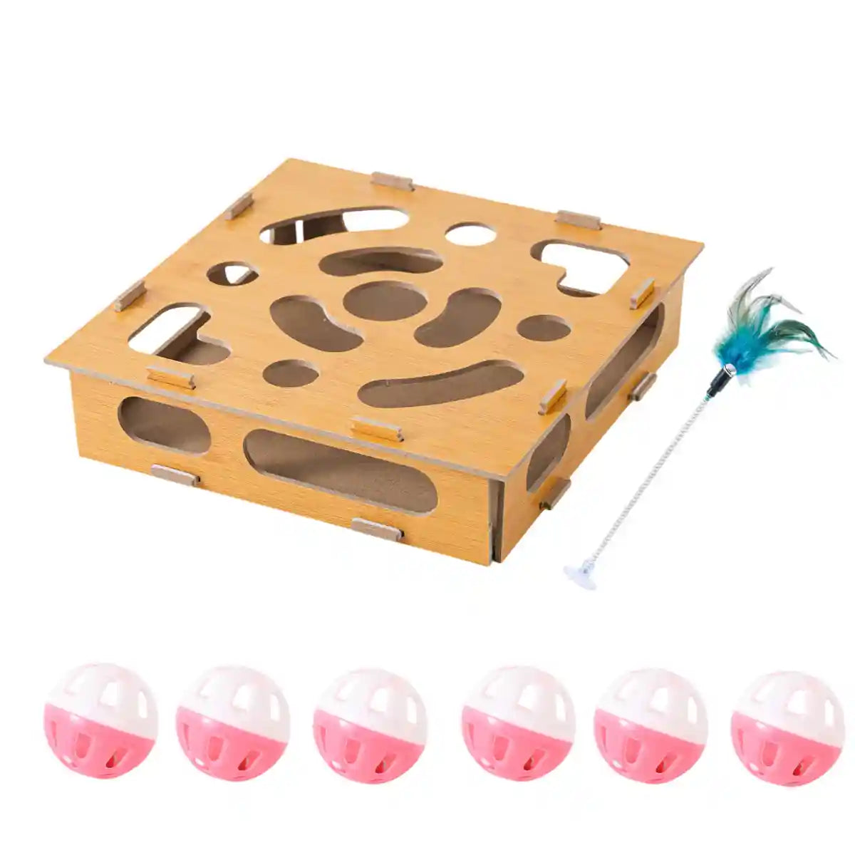 Interactive Maze Cat Toy With Balls And Feather Stick