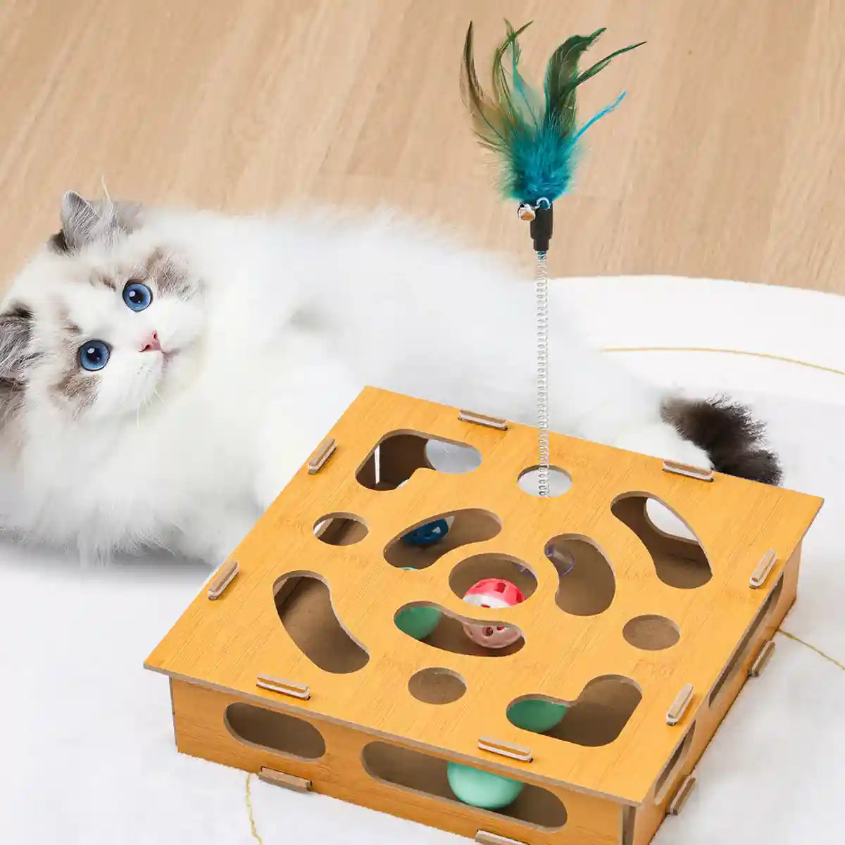 Interactive Maze Cat Toy With Balls And Feather Stick