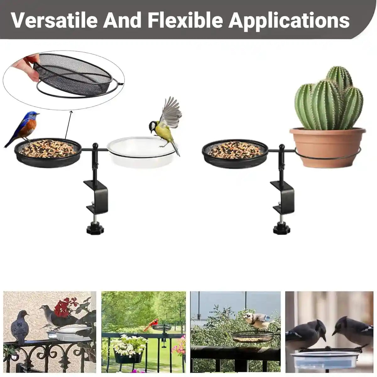 Carbon Steel Bird Feeder and Bath Stand Adjustable Clamp-On Outdoor Station