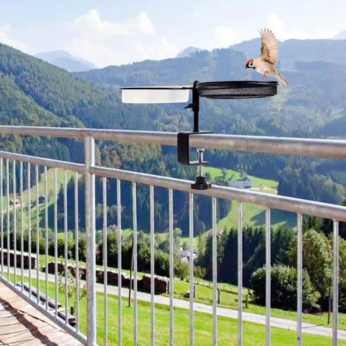 Carbon Steel Bird Feeder and Bath Stand Adjustable Clamp-On Outdoor Station