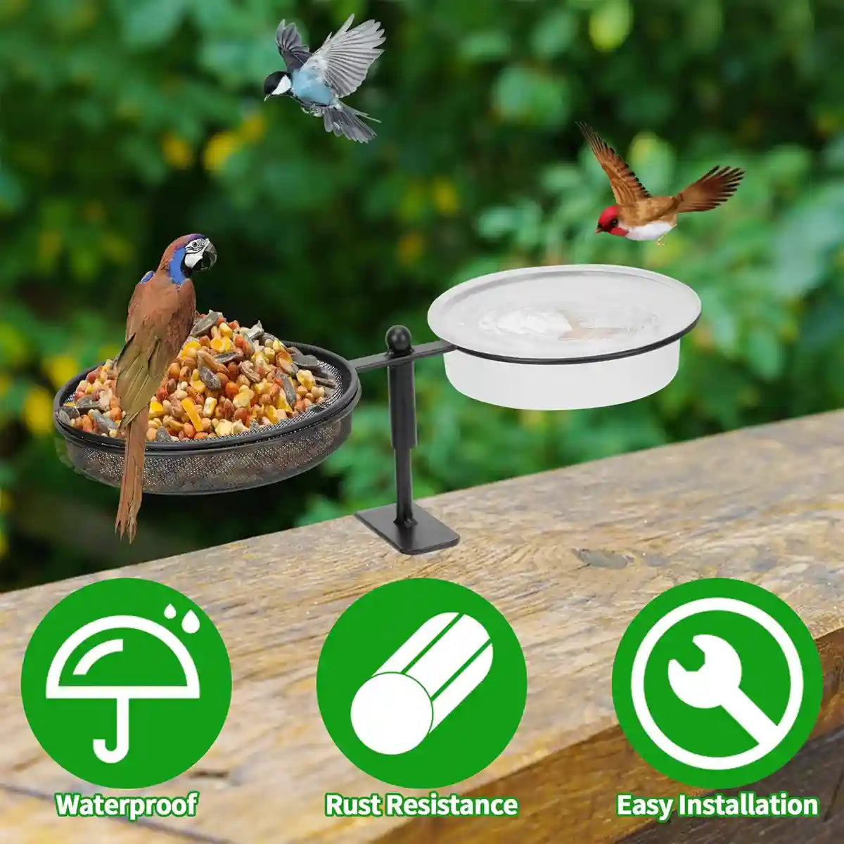 Carbon Steel Bird Feeder and Bath Stand Adjustable Clamp-On Outdoor Station