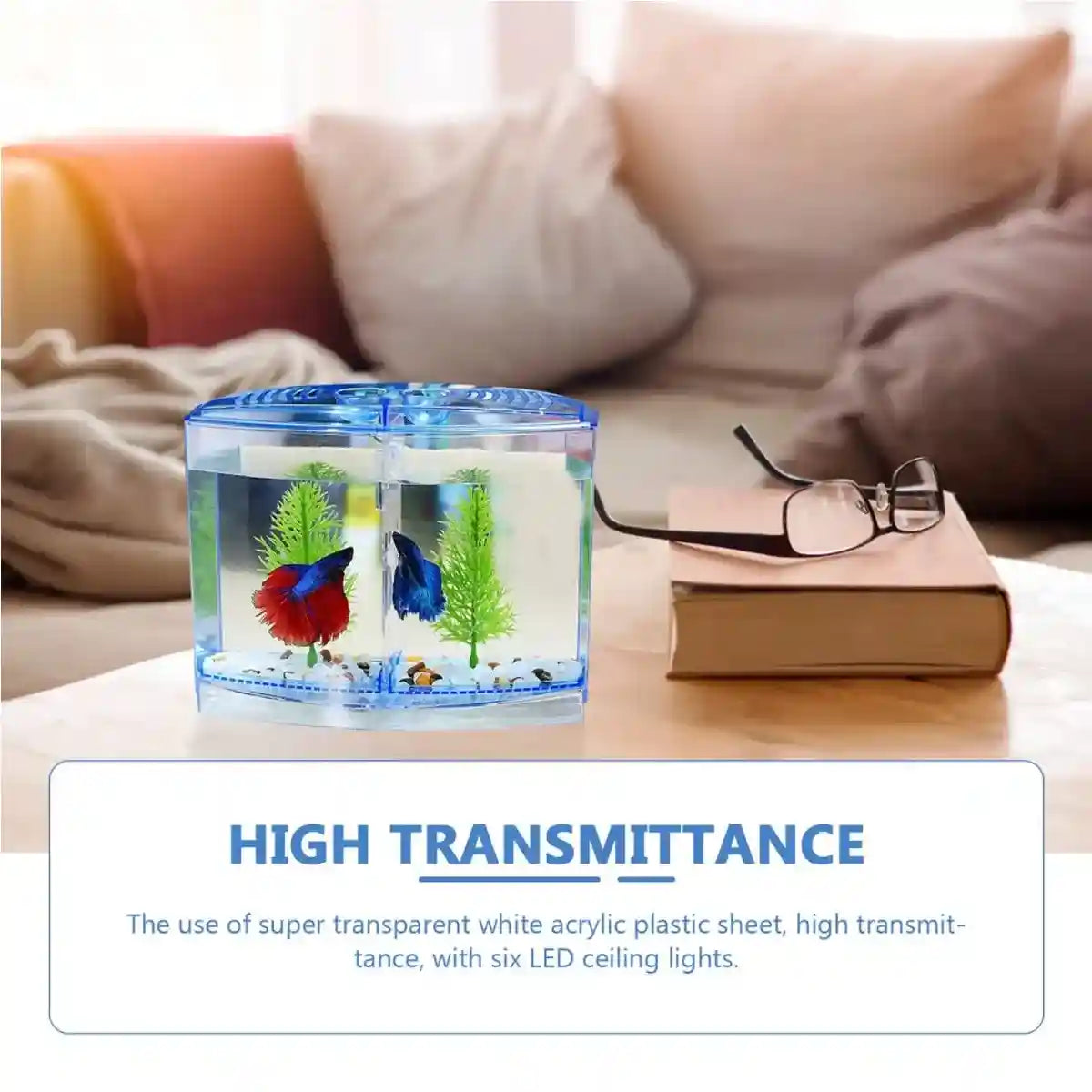 Dual Compartment Acrylic Betta Fish Tank Desktop Aquarium Display