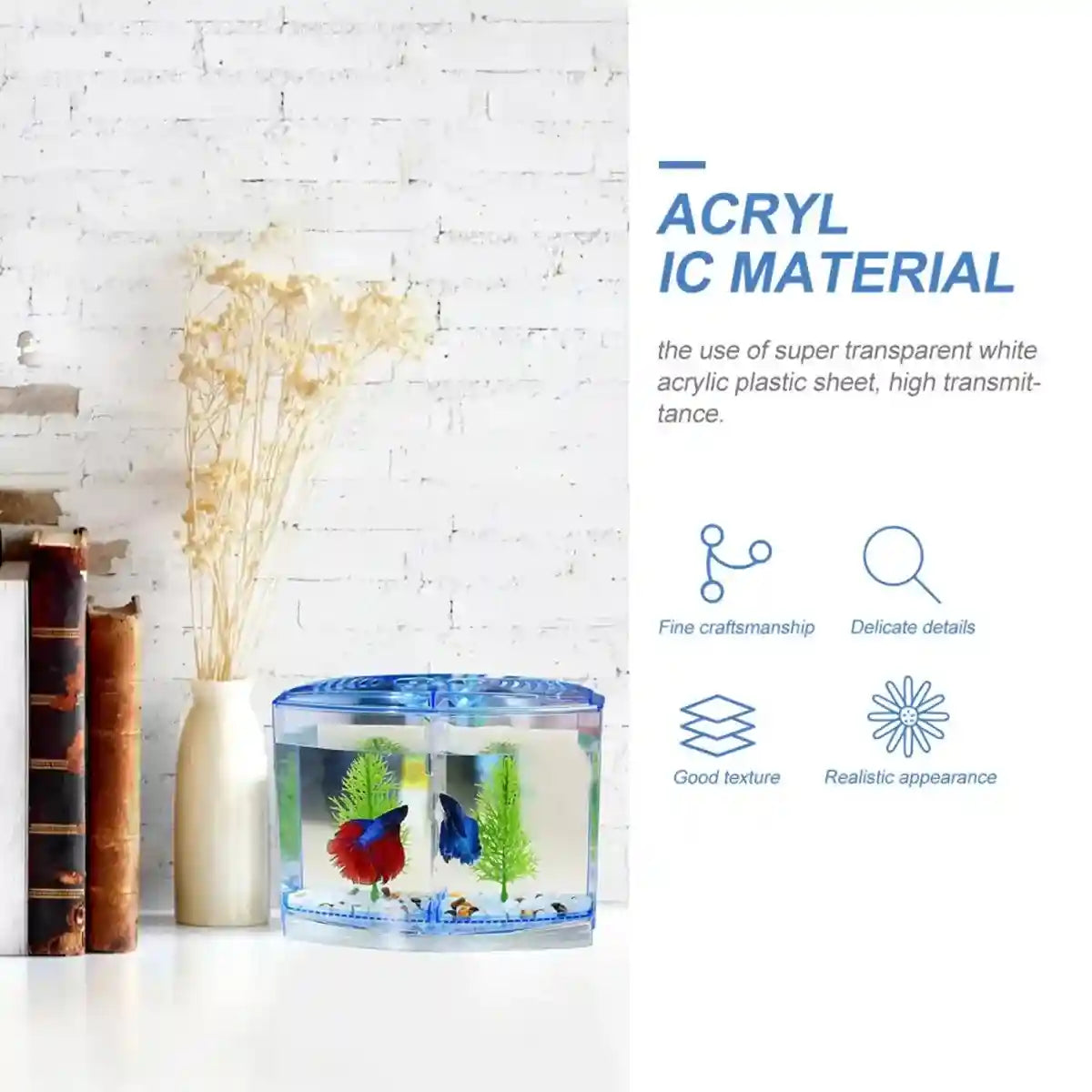 Dual Compartment Acrylic Betta Fish Tank Desktop Aquarium Display