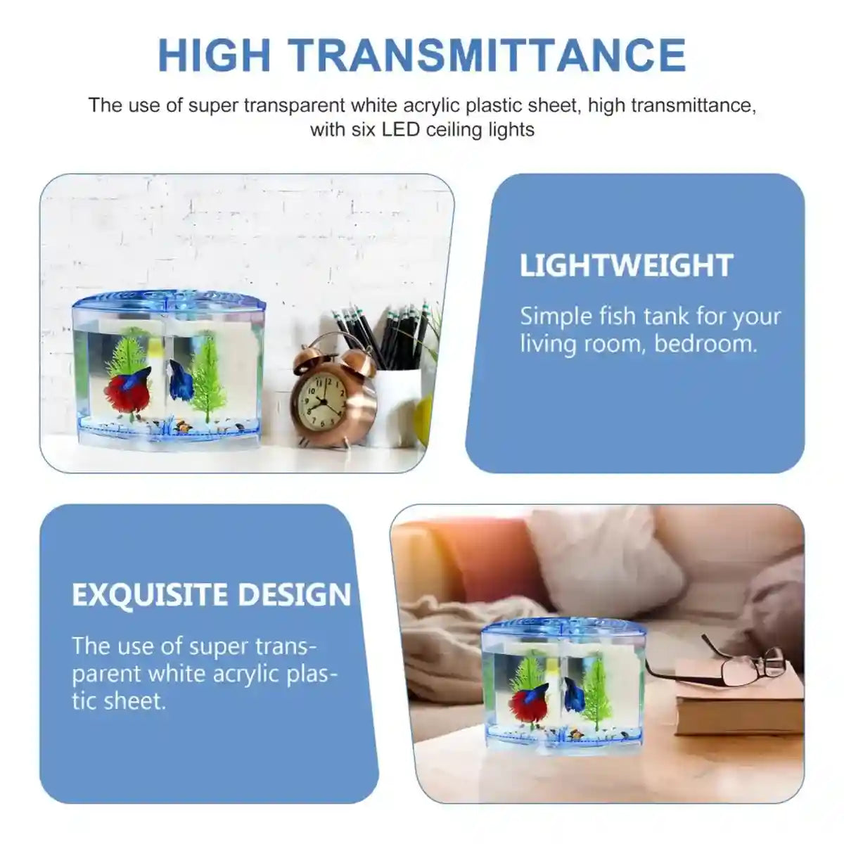 Dual Compartment Acrylic Betta Fish Tank Desktop Aquarium Display