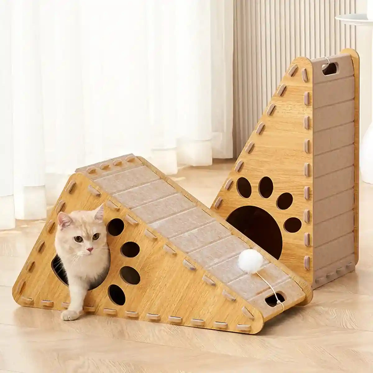 L-Shaped Cat Scratching Board with Nest and Plush Toy