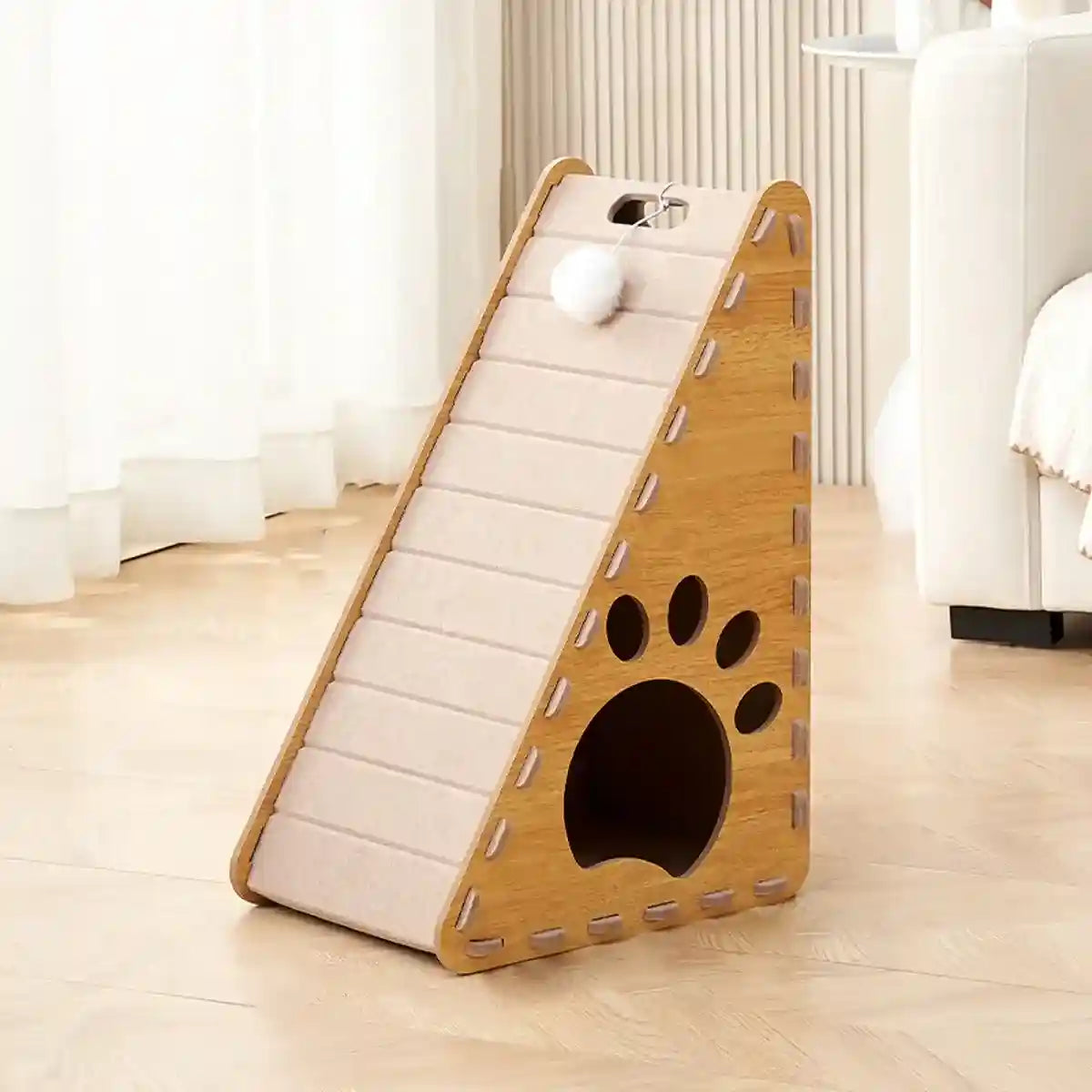 L-Shaped Cat Scratching Board with Nest and Plush Toy