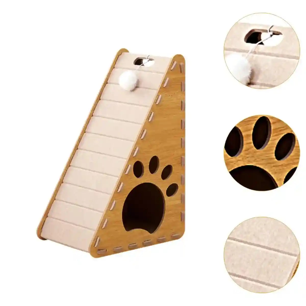 L-Shaped Cat Scratching Board with Nest and Plush Toy