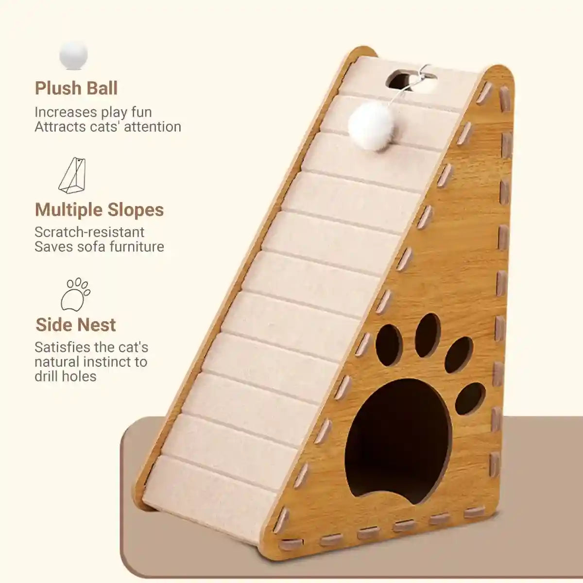 L-Shaped Cat Scratching Board with Nest and Plush Toy