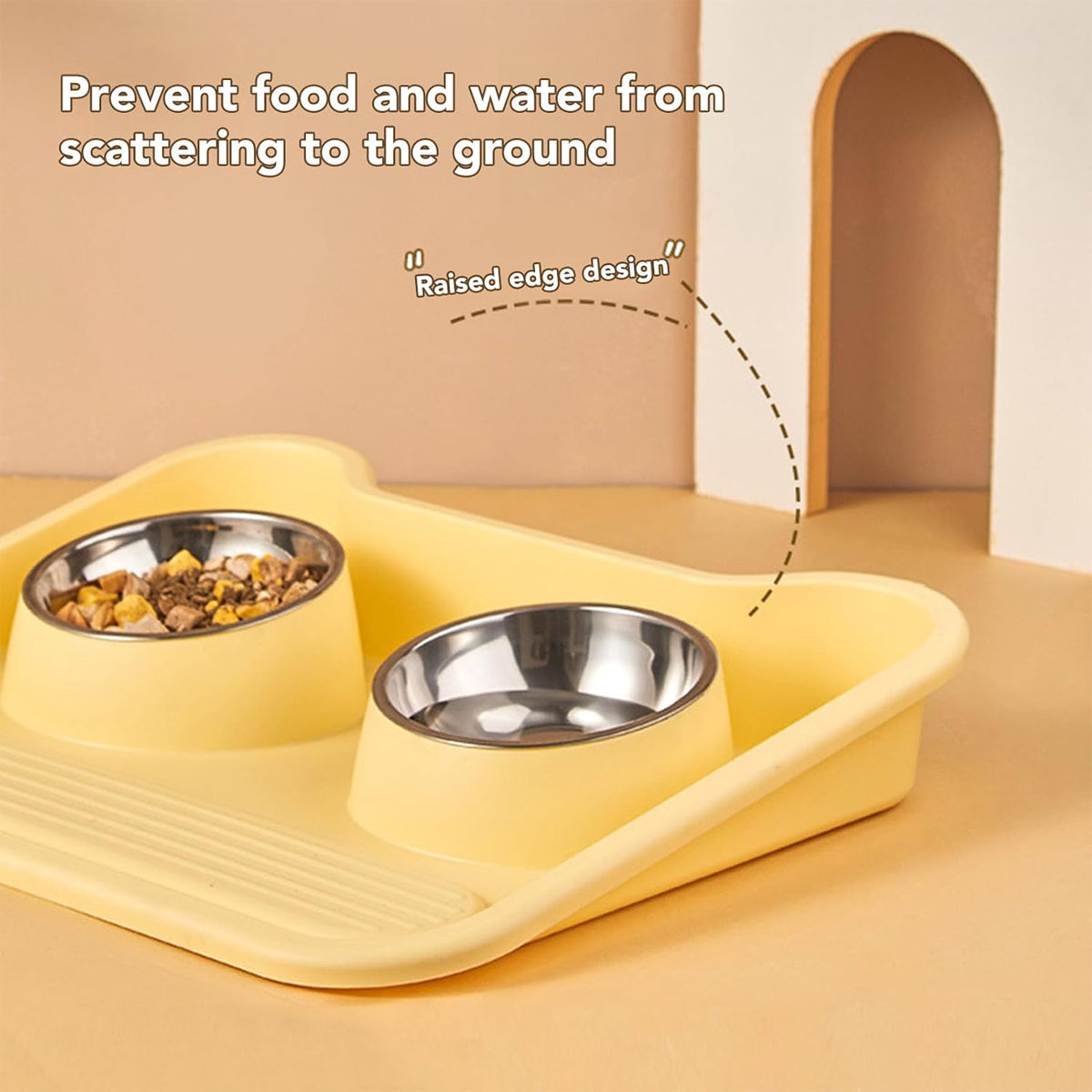 Leak-Proof Pet Food Bowl With Double Stainless Steel Bowls