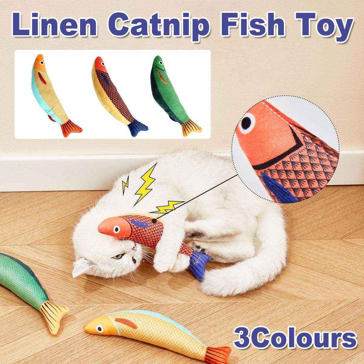 Linen fish catnip toy for cats