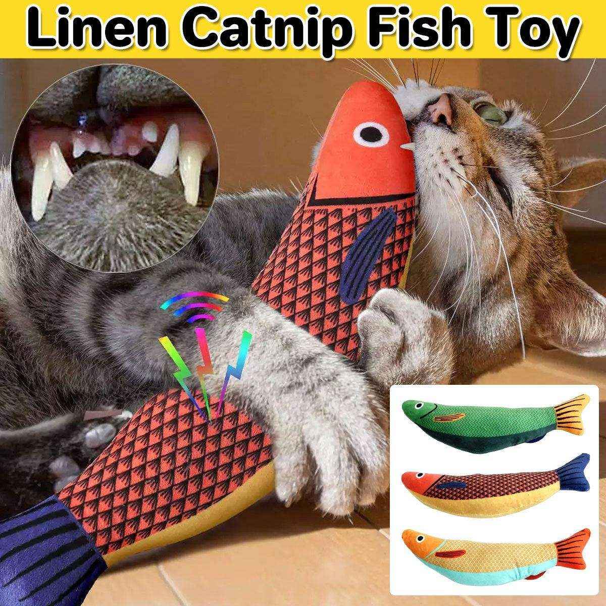 Linen Fish Plush with Natural Catnip Toy for Interactive Play