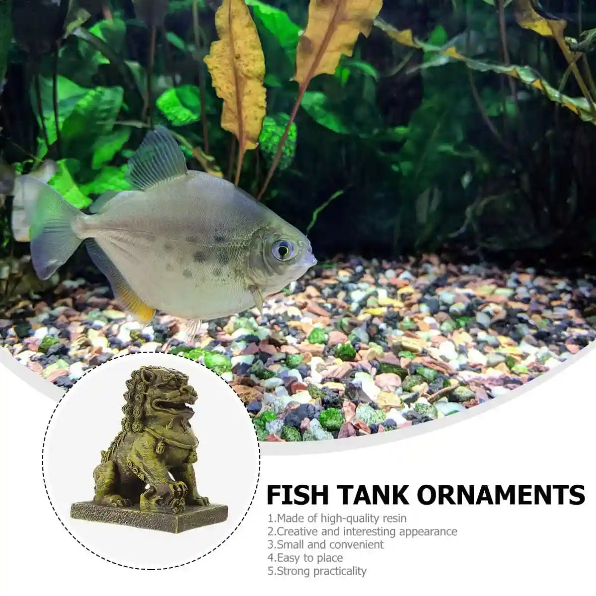 Aquarium Lion Statue Decoration Resin Fish Tank Ornament Figurine