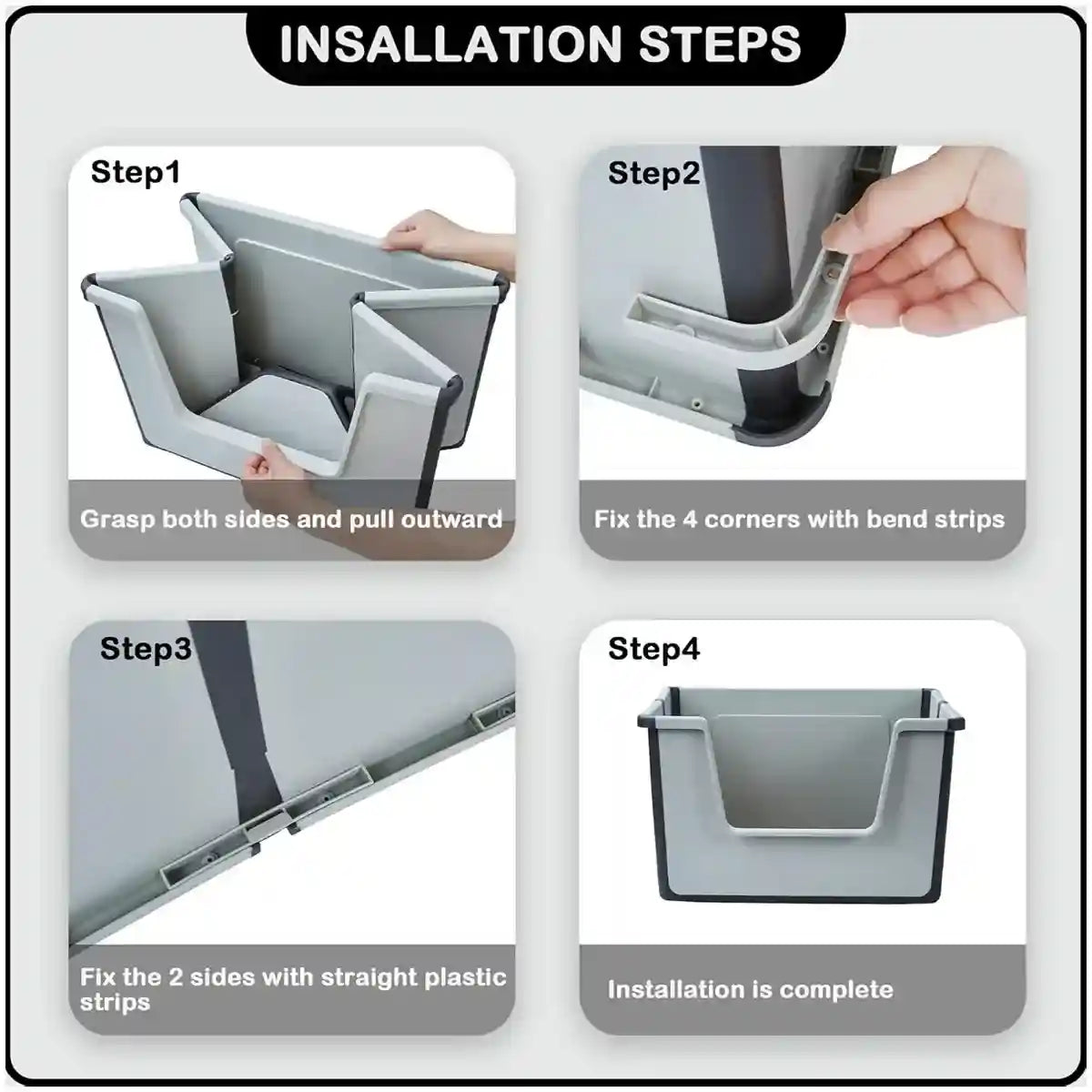 Foldable Cat Litter Box Open-Top Large Space with Scoop