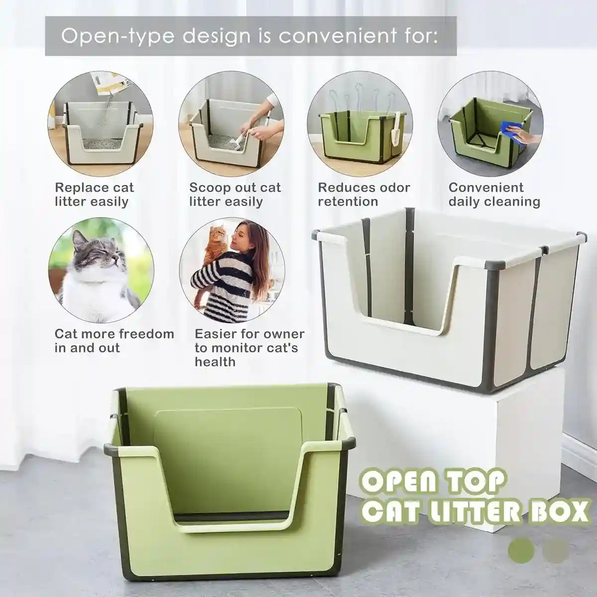 Foldable Cat Litter Box Open-Top Large Space with Scoop