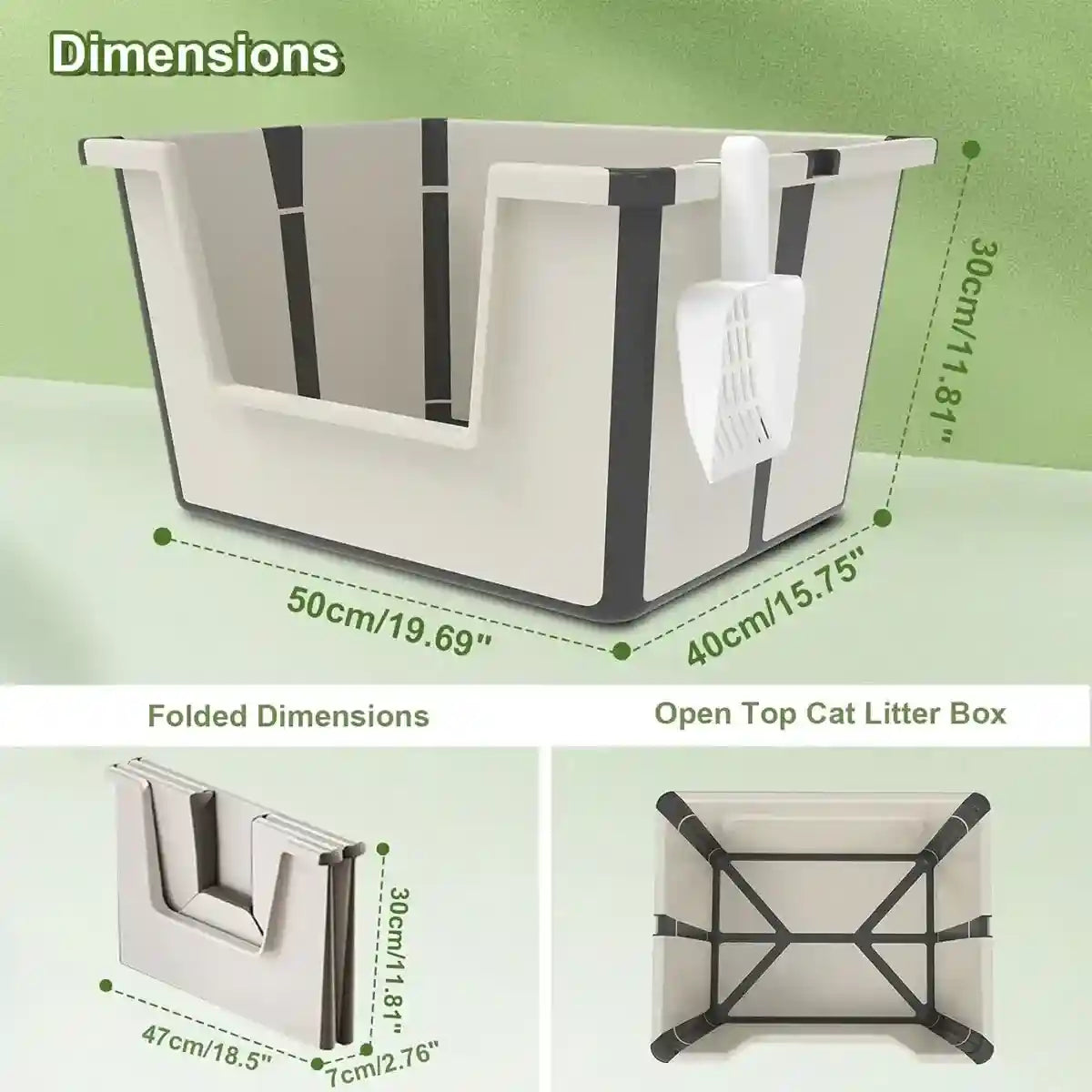 Foldable Cat Litter Box Open-Top Large Space with Scoop