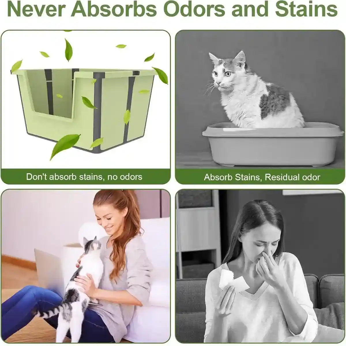 Foldable Cat Litter Box Open-Top Large Space with Scoop