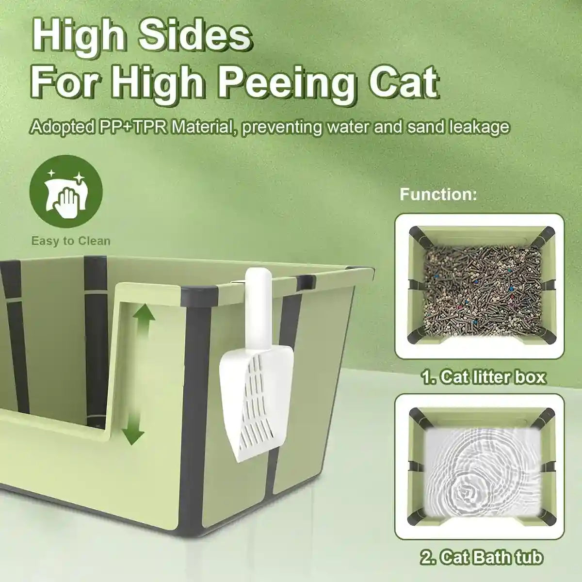 Foldable Cat Litter Box Open-Top Large Space with Scoop
