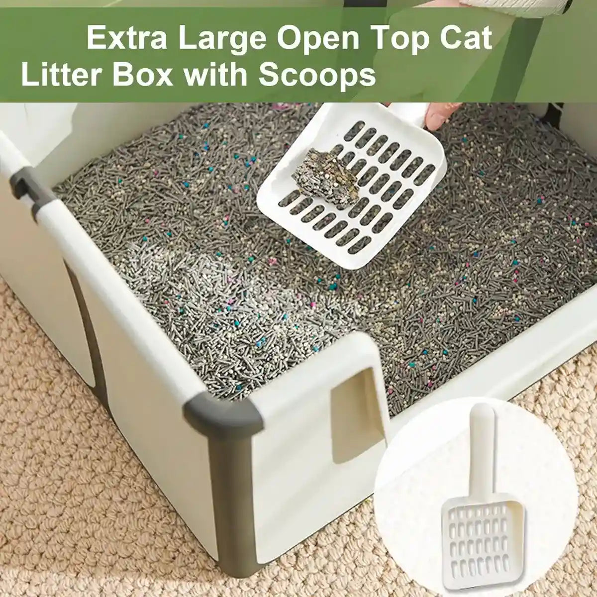 Foldable Cat Litter Box Open-Top Large Space with Scoop