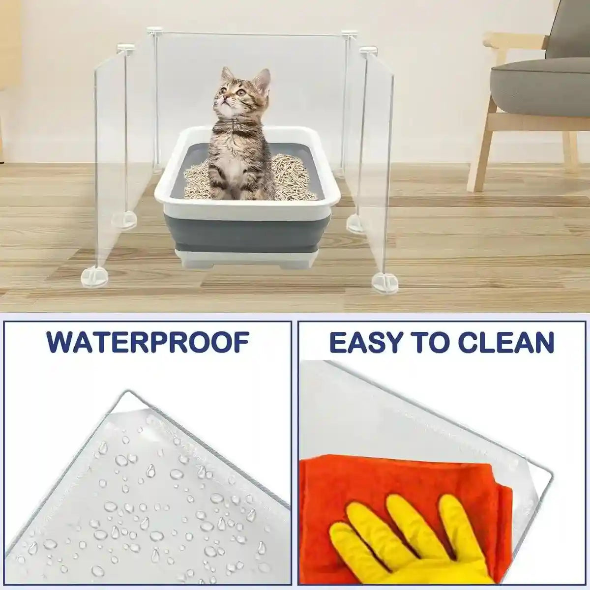 Splash Proof Cat Litter Box Enclosure Transparent & Easy-to-Clean Panels