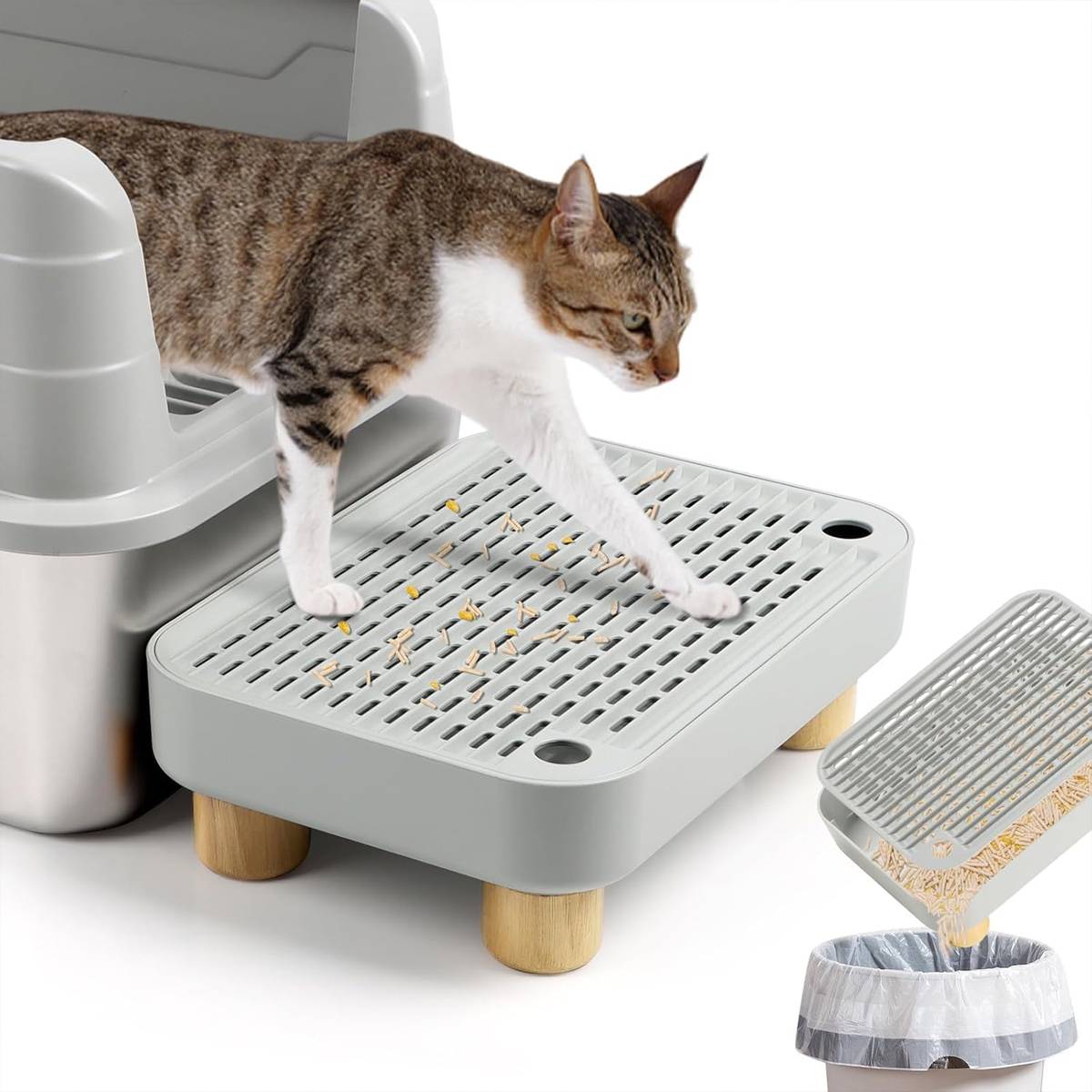 Cat Litter Box Mat - Wooden Pedal Sand Control Tray