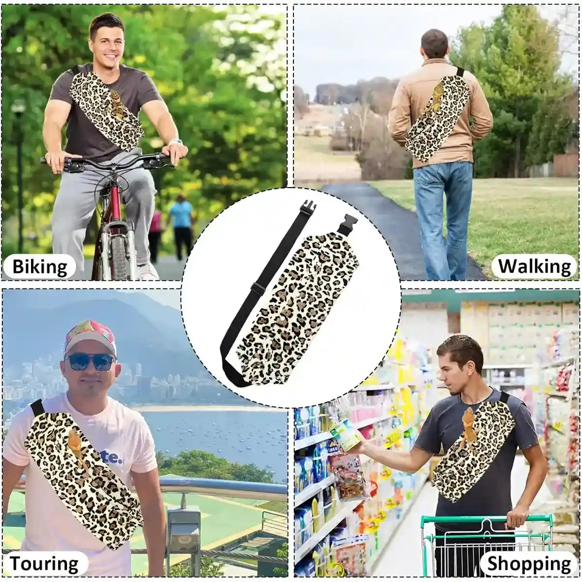 Stylish Reptile Carrier Bag with Leopard Print Travel Sling for Lizards