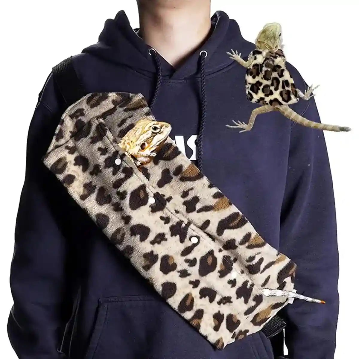 Stylish Reptile Carrier Bag with Leopard Print Travel Sling for Lizards