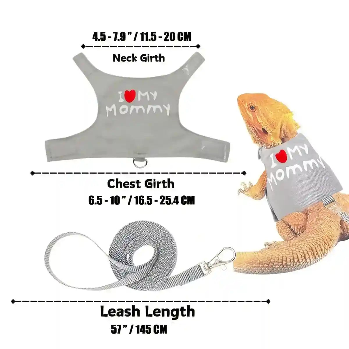 Luminous Reptile Clothes and Leash Set with "I Love Mommy" Print