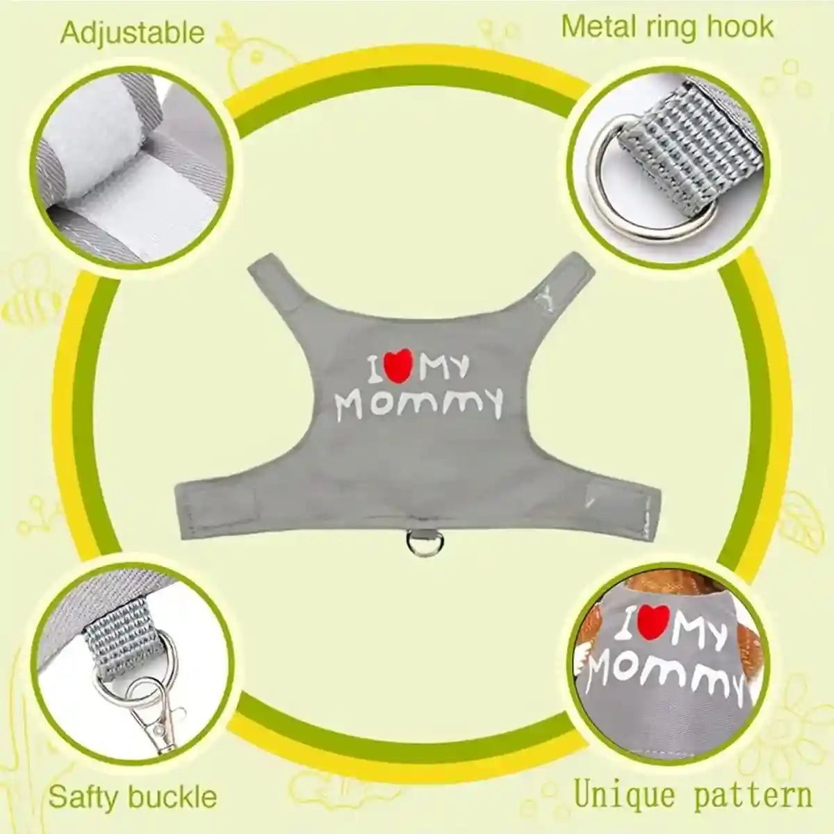 Luminous Reptile Clothes and Leash Set with "I Love Mommy" Print