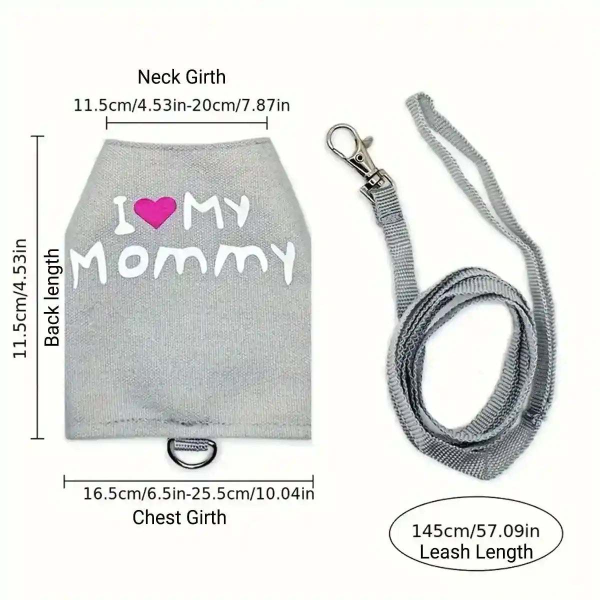 Luminous Reptile Clothes and Leash Set with "I Love Mommy" Print