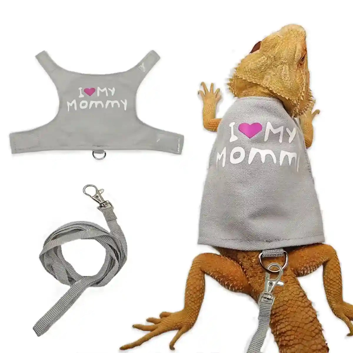 Luminous Reptile Clothes and Leash Set with "I Love Mommy" Print