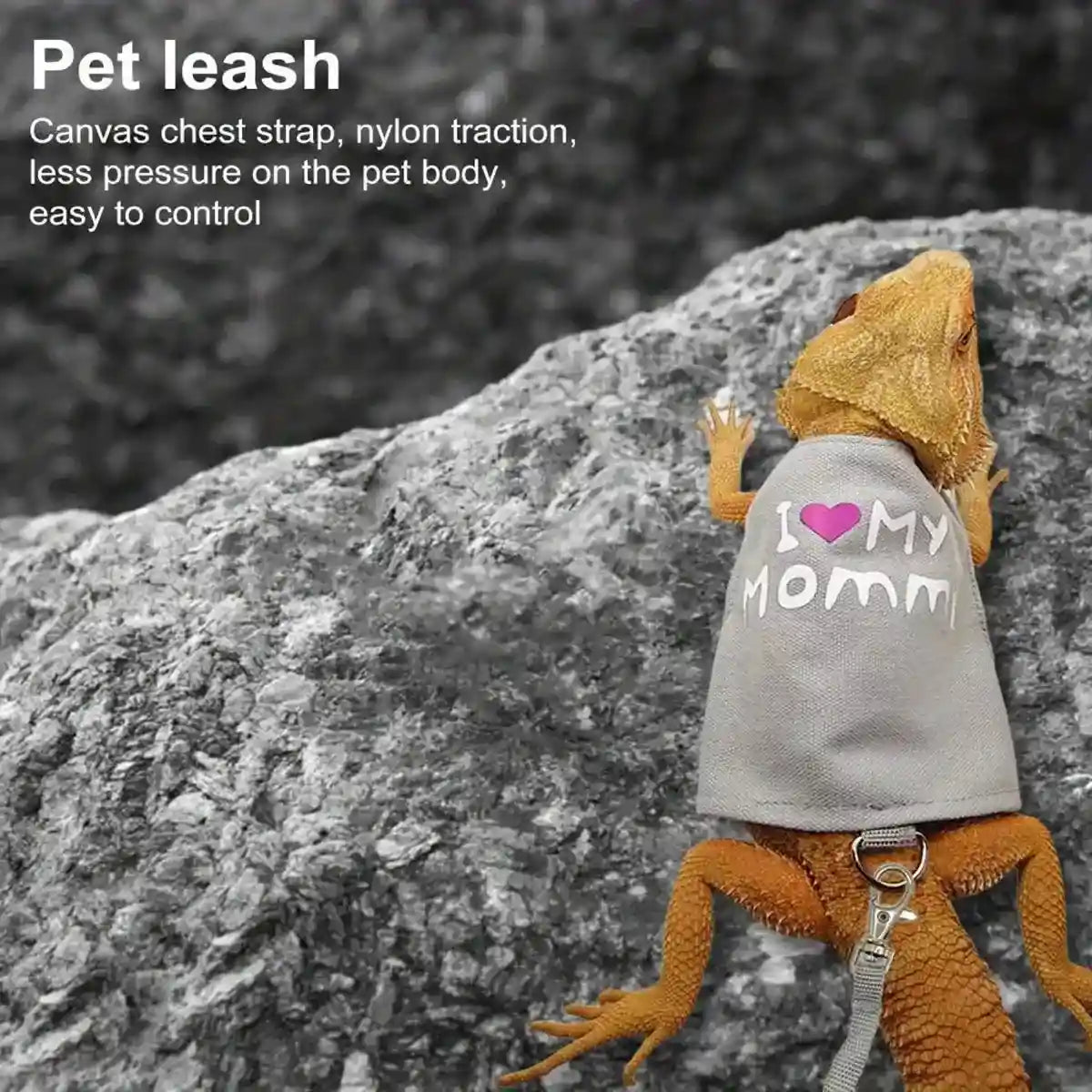 Luminous Reptile Clothes and Leash Set with "I Love Mommy" Print