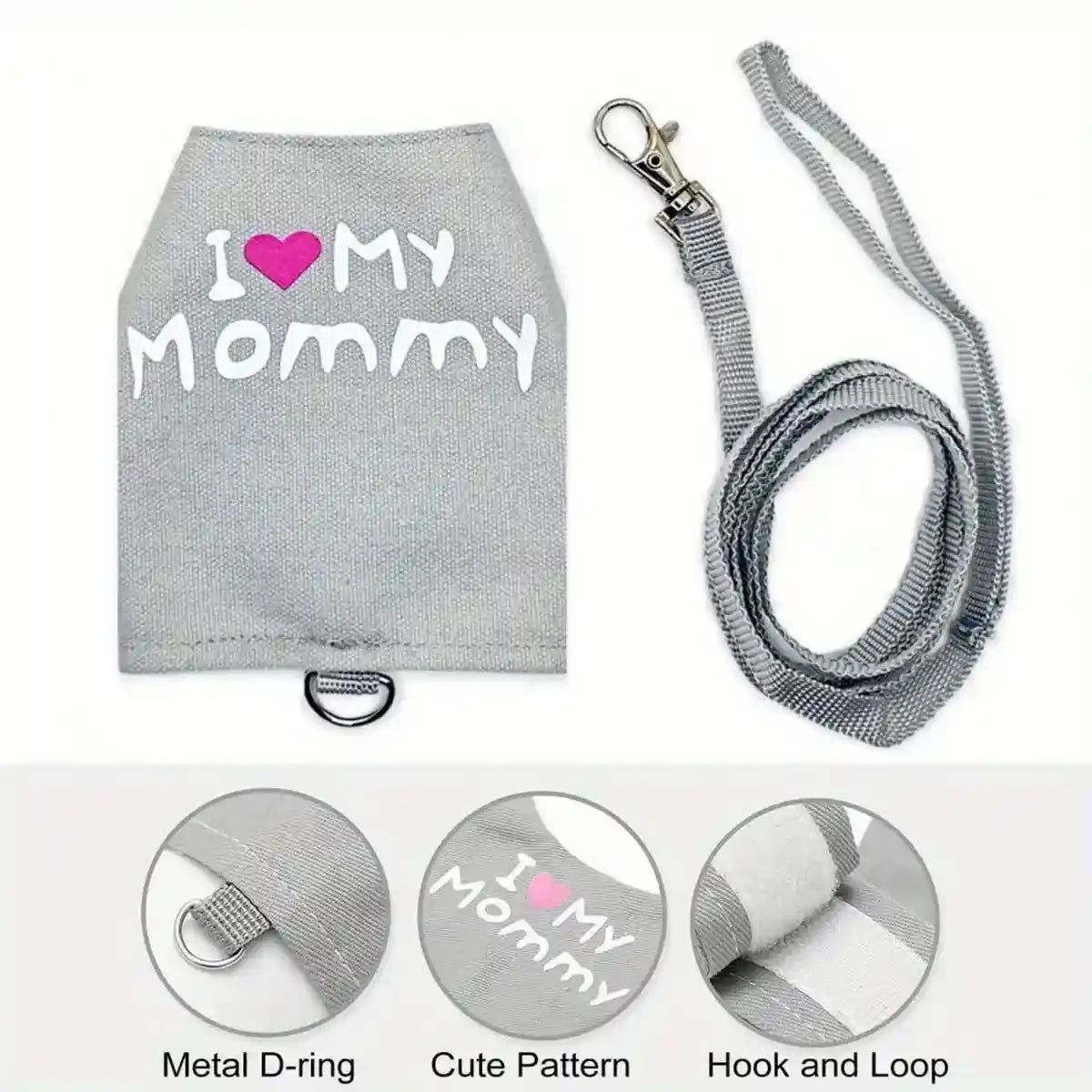 Luminous Reptile Clothes and Leash Set with "I Love Mommy" Print
