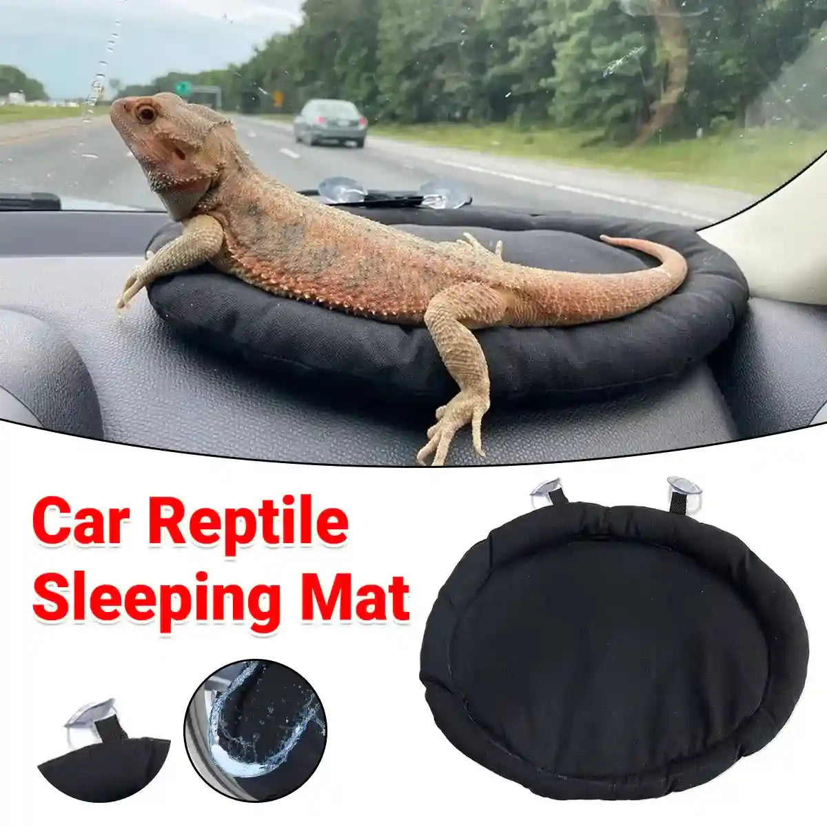 Reptile mat attached to car window for geckos and bearded dragons