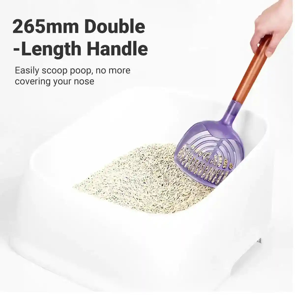 Long Handle Cat Litter Scoop with Angled Head & Filter Holes