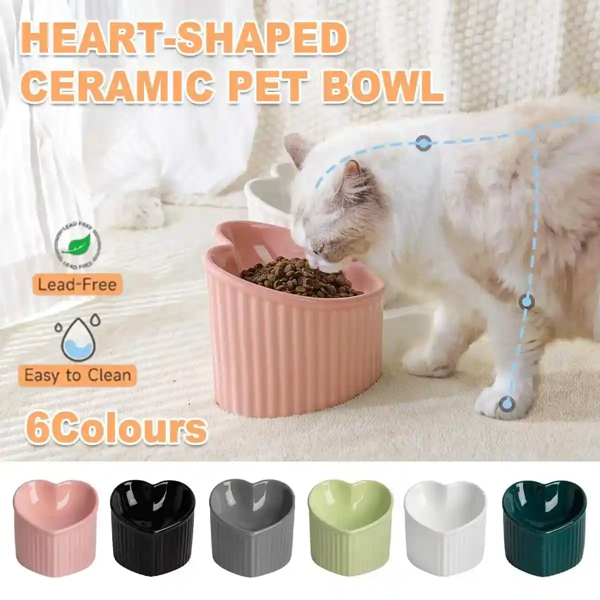 Heart-Shaped Ceramic Pet Bowl Elevated Cat & Small Dog Feeding Dish