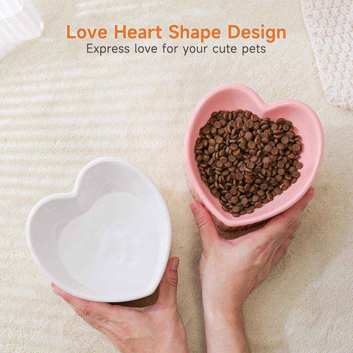 Heart-Shaped Ceramic Pet Bowl Elevated Cat & Small Dog Feeding Dish