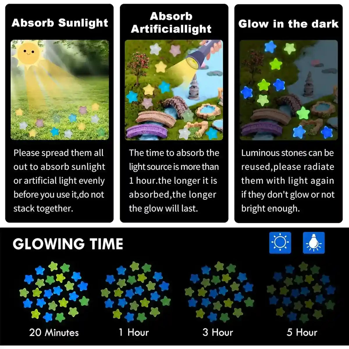 100PCS Decorative Multicolour Luminous Stones for Aquarium Glow