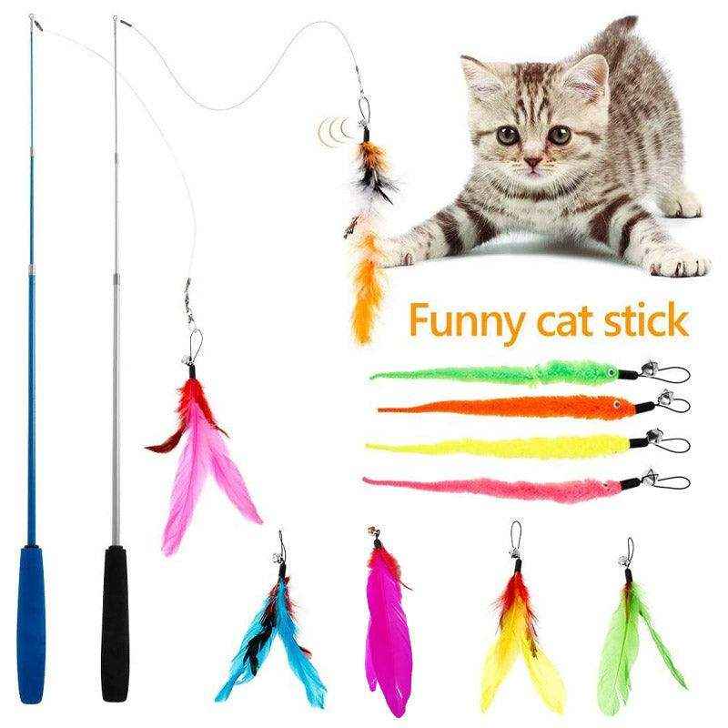 12pcs Interactive Cat Toy Feather Teaser Rod