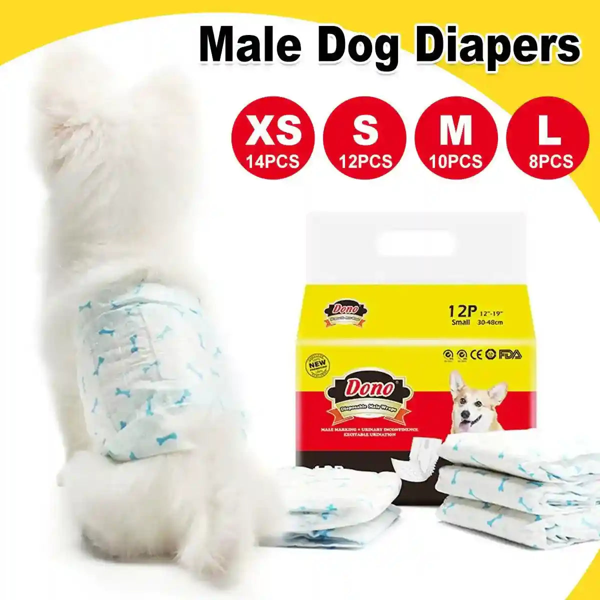 Male Dog Diapers Adjustable Fit Leak-Proof with Wetness Indicator