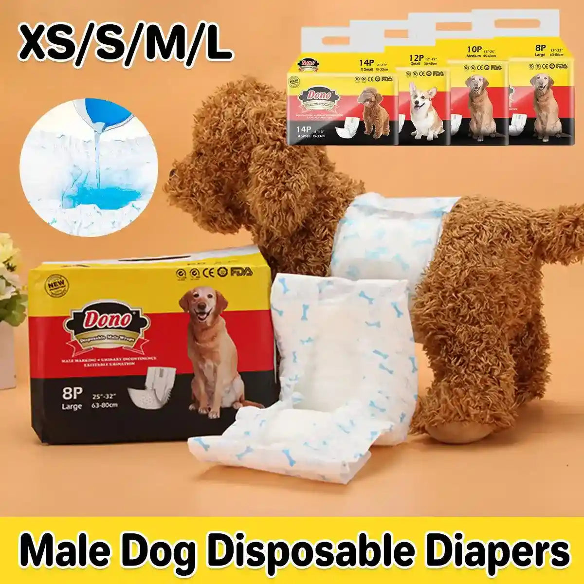 Male Dog Diapers Adjustable Fit Leak-Proof with Wetness Indicator