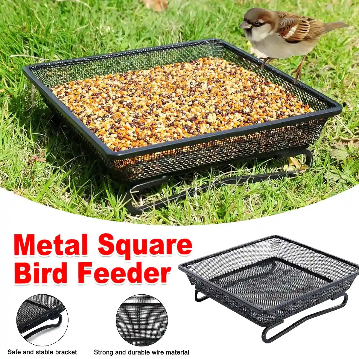 Rust-resistant metal bird feeder tray for backyard use