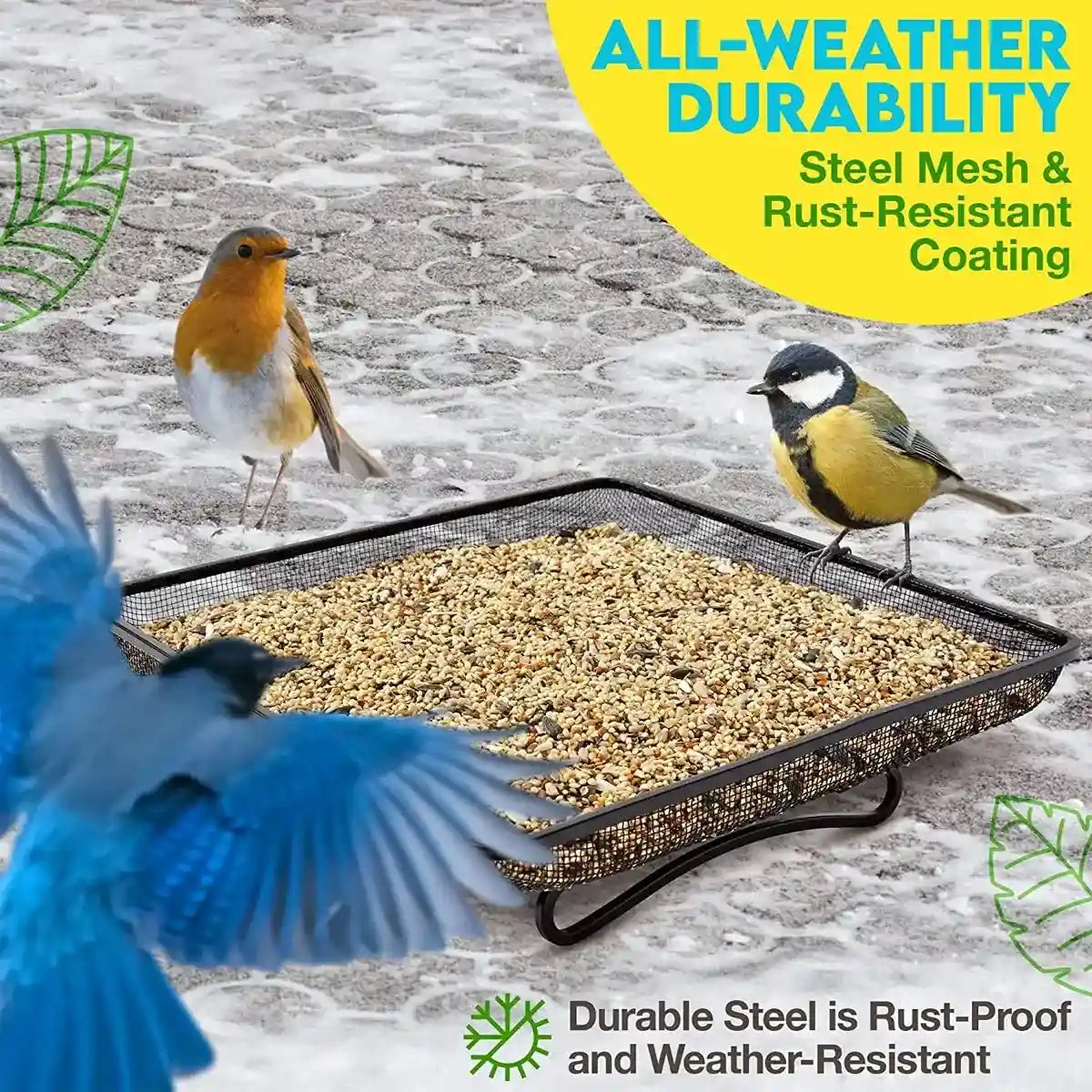 Rust-Resistant Outdoor Tray with Square Metal Bird Feeder Design