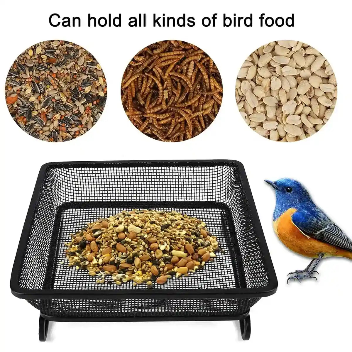 Rust-Resistant Outdoor Tray with Square Metal Bird Feeder Design
