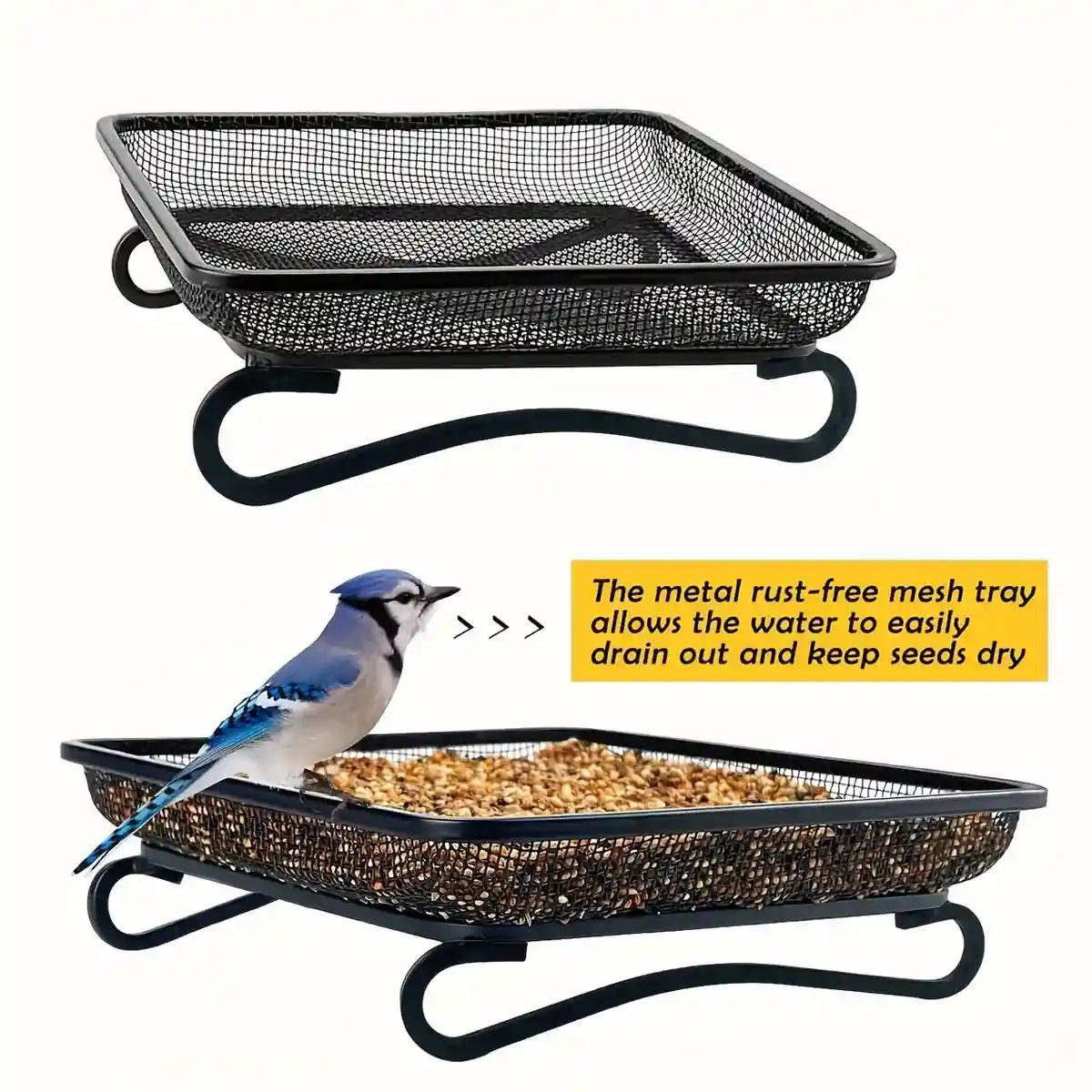 Rust-Resistant Outdoor Tray with Square Metal Bird Feeder Design
