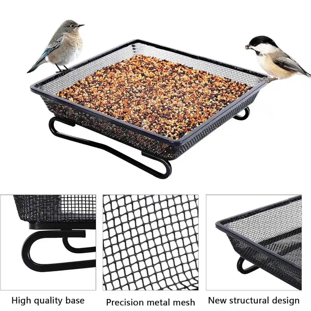 Rust-Resistant Outdoor Tray with Square Metal Bird Feeder Design
