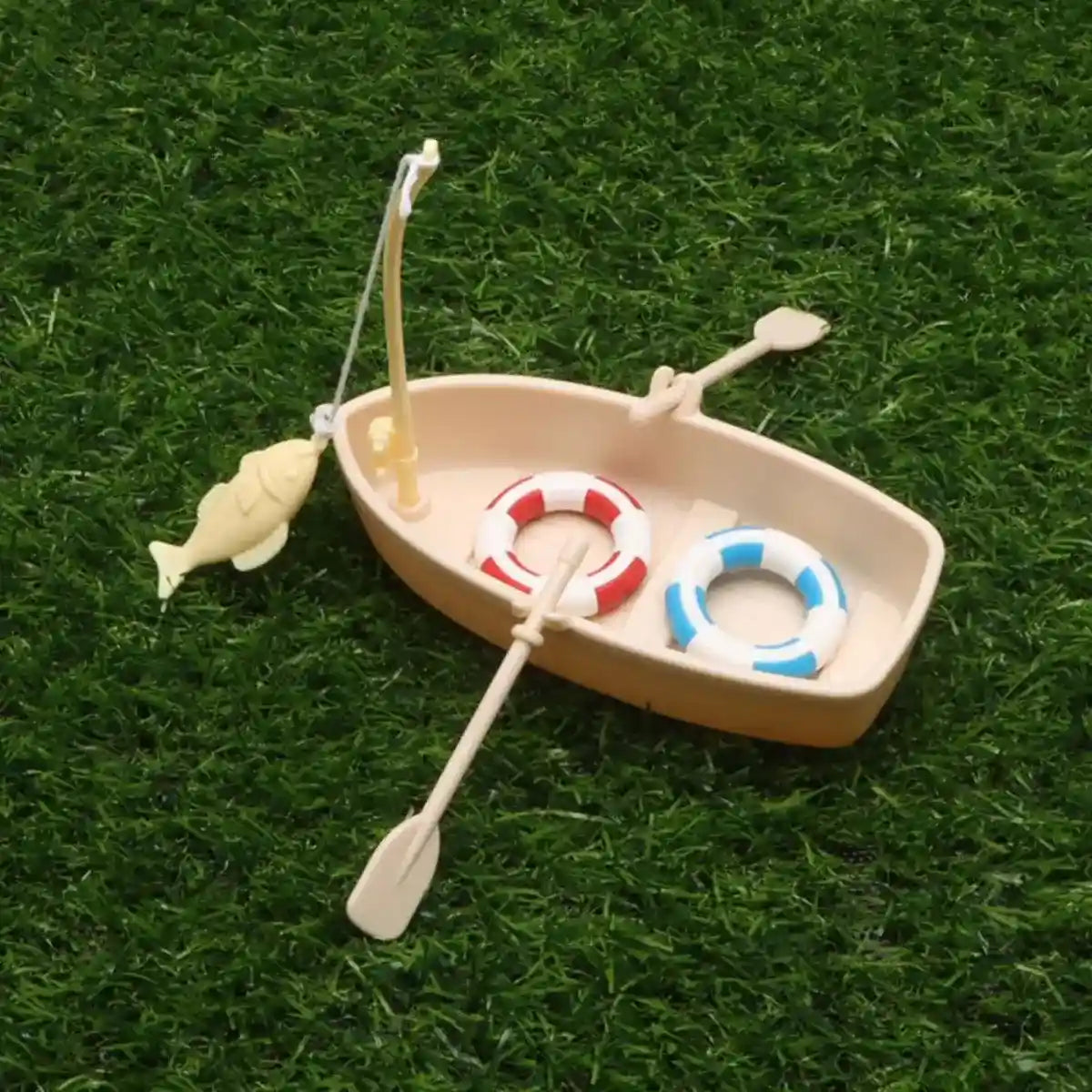 Mini Boat Aquarium Landscaping Ornament with Fishing Rod and Lifebuoys