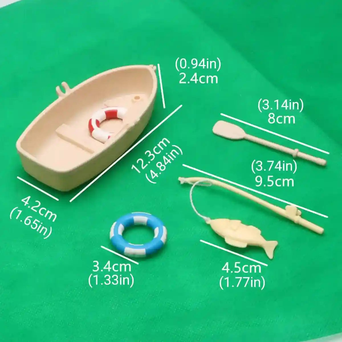 Mini Boat Aquarium Landscaping Ornament with Fishing Rod and Lifebuoys